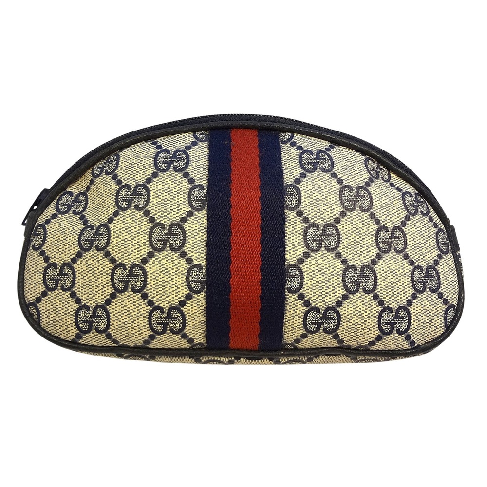 Gucci Vintage GG Supreme Sherry Web Stripe Cosmetic Case Pouch Made in Italy COA - Picture 2 of 10